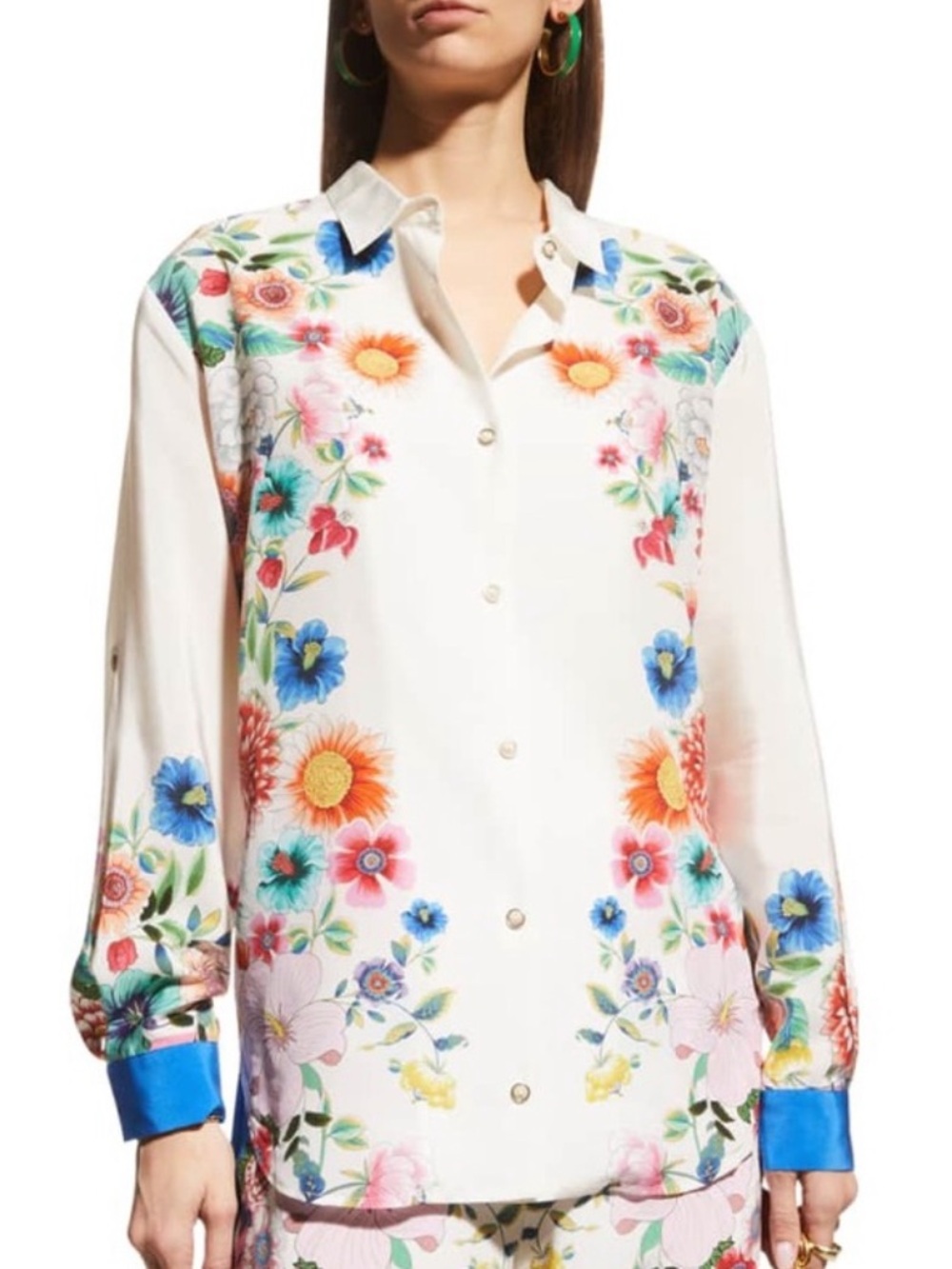 Johnny Was Gali Silk Floral Button Down Shirt